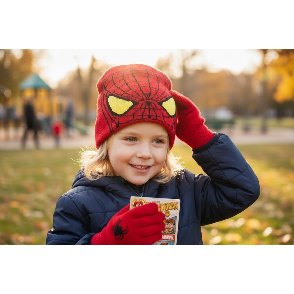 Spider-Man Beanie and Gloves Set Kids OS Red Brand New Winter Knit